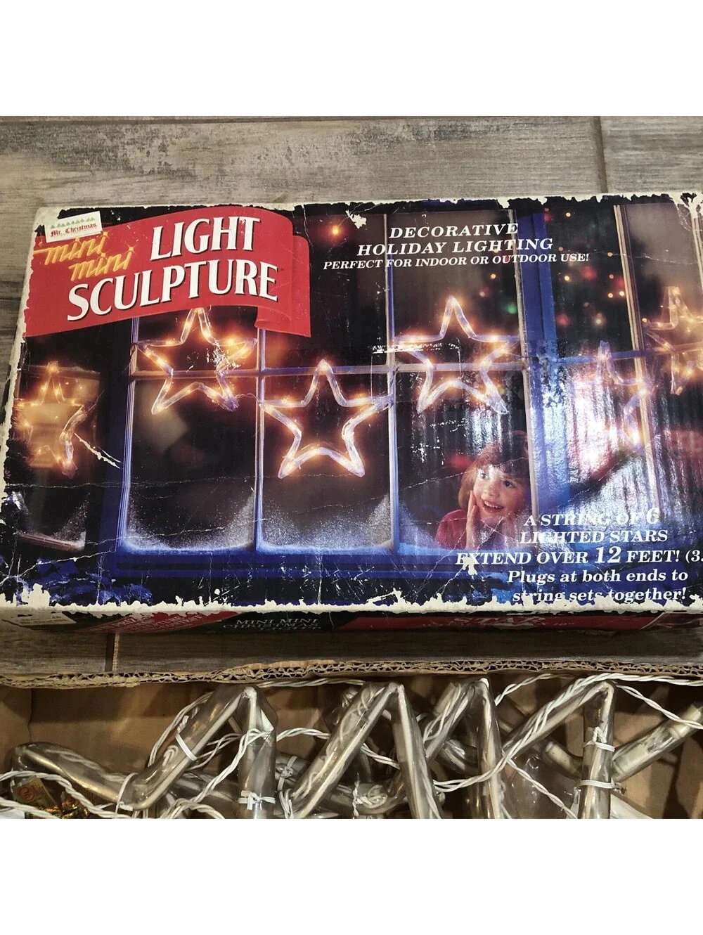 Vintage Mr. Christmas Mini Light Sculpture Stars String Of 6 10